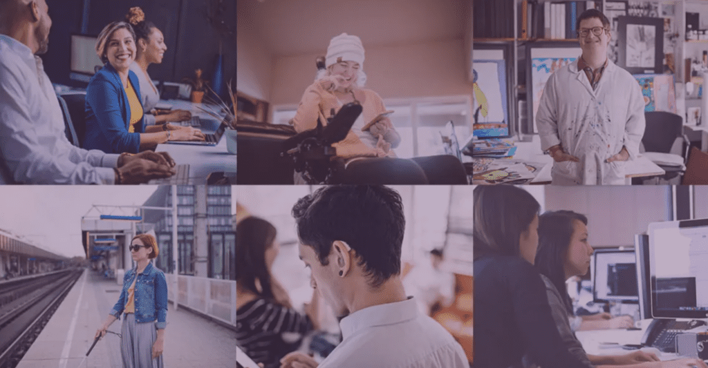 Multiple photos of women and men participating in various activities