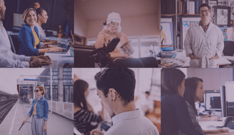 Multiple photos of women and men participating in various activities