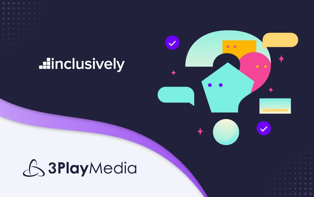 Inclusively logo, 3Play Media, group of colorful illustrations