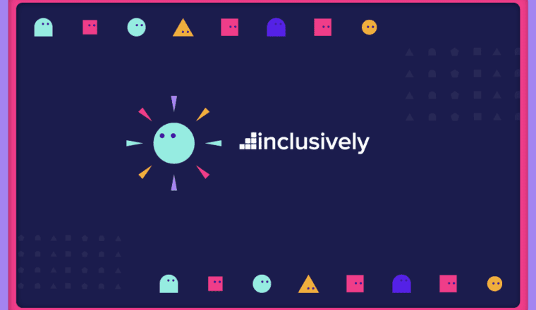Inclusively logo, colorful geometric illustrations