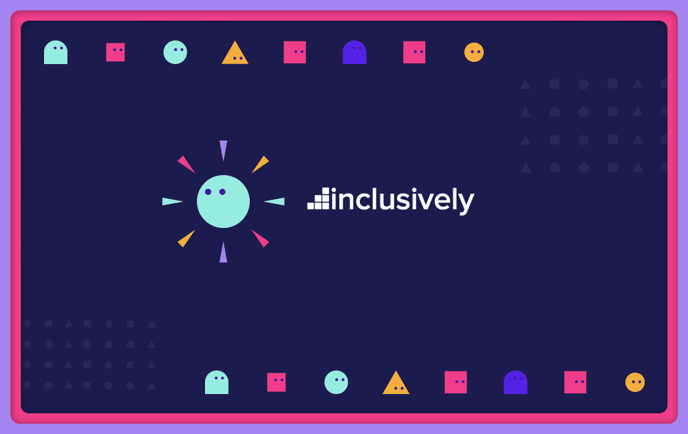 Inclusively logo, colorful geometric illustrations